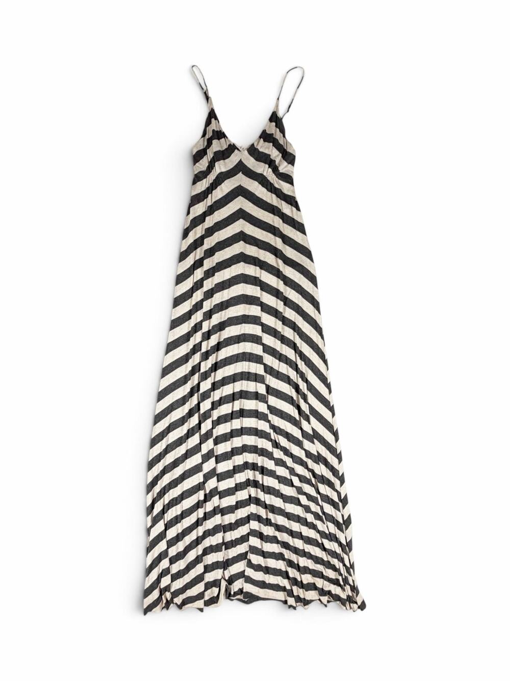 Aqua Bloomingdale’s Stripe Chevron Maxi Dress Black Beige Extra Small Xs